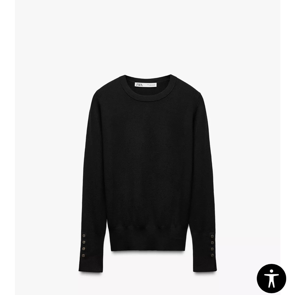 Zara Black Knit Sweater Small - Gold buttons